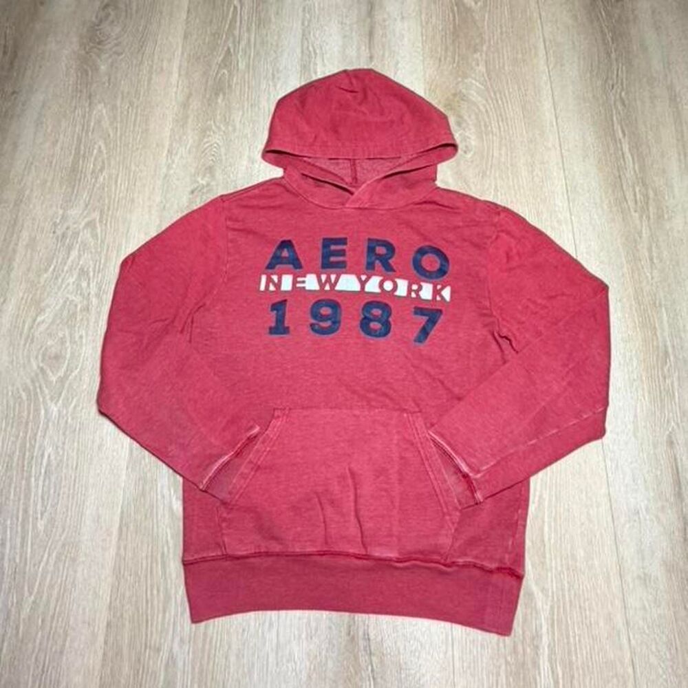 Aeropostale Men's Red and Burgundy Hoodie